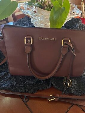 Michael Kors Brown vegan  Leather Satchel with Gold Hardware